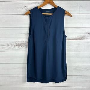 Madewell Small Top Sleeveless Blouse Snap Front‎ Navy Blue Spring Summer Casual